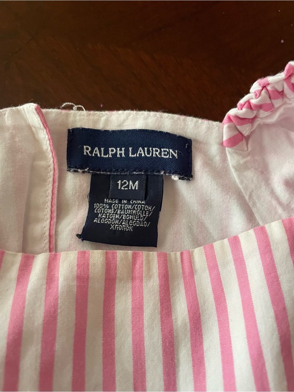 Ralph Lauren Pink and White Striped Baby Dress, Sz 12 Mos